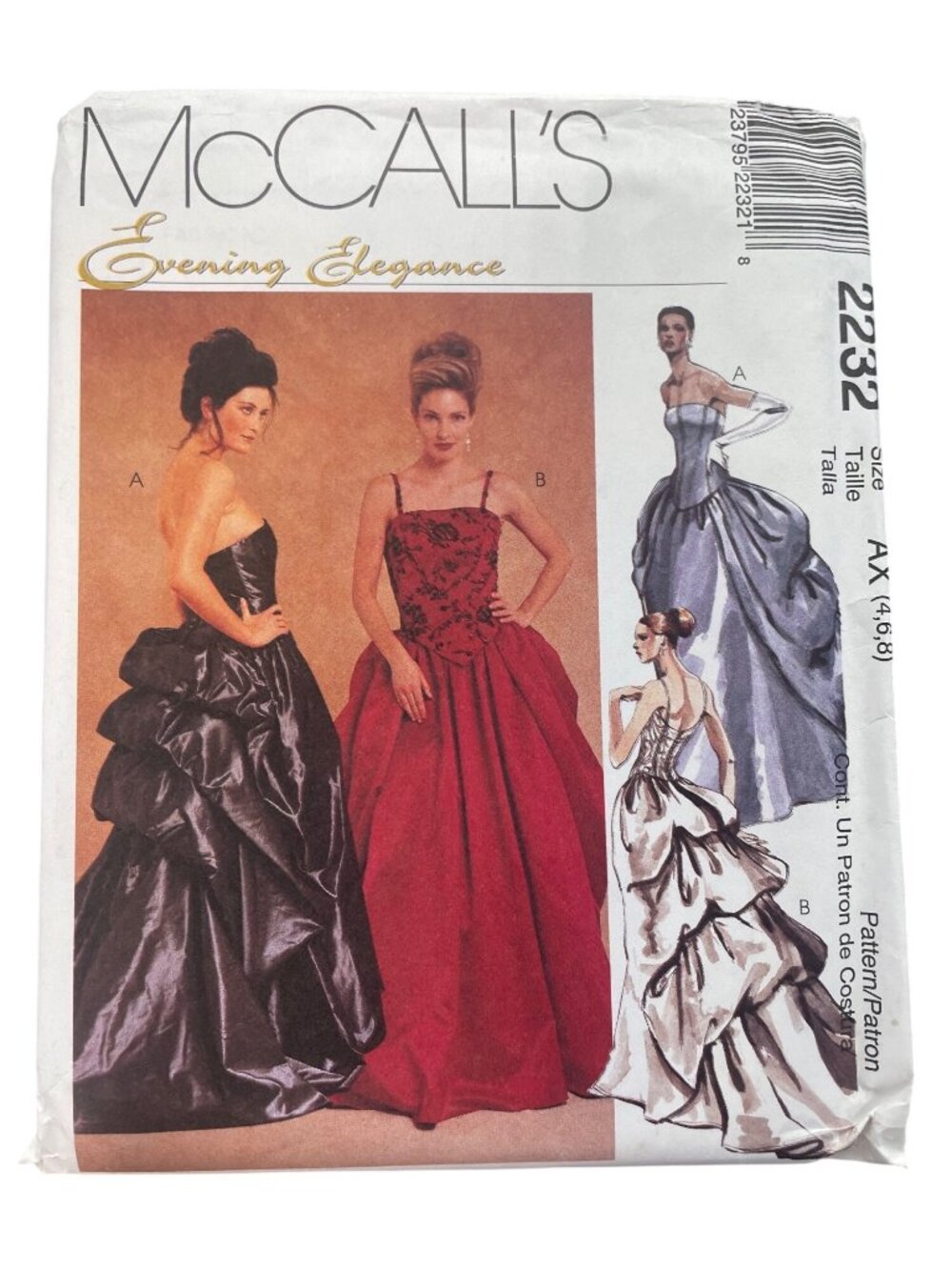 Vintage 90s McCalls 2232 Sewing Pattern Sizes 4-6-8 Misses Lined Gown Used CUT